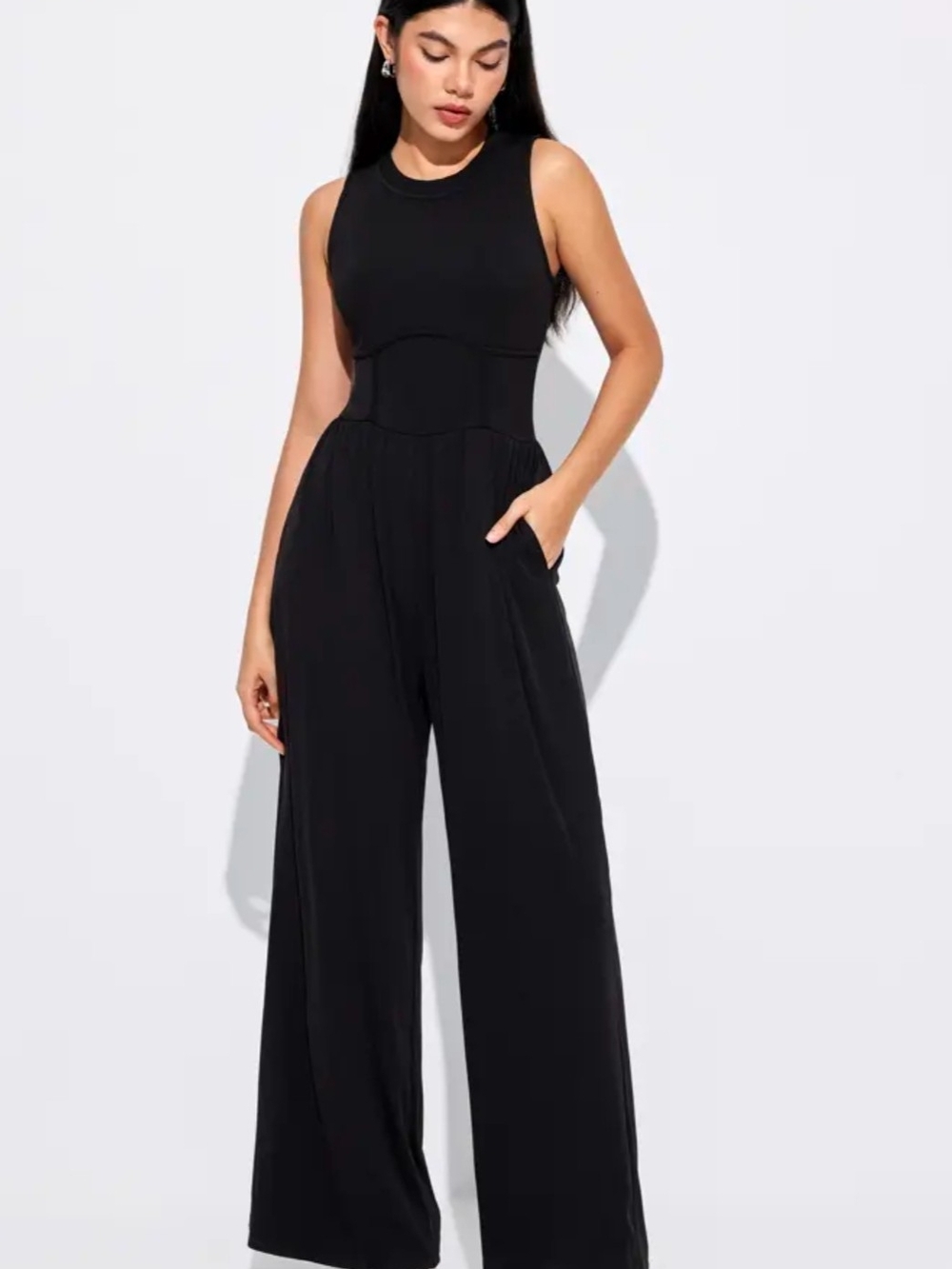 Cider Black Sleeveless Wide-Leg Jumpsuit